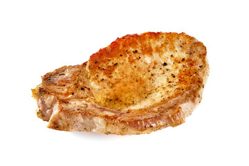 Fried juicy pork steak bbq, isolated on white background.