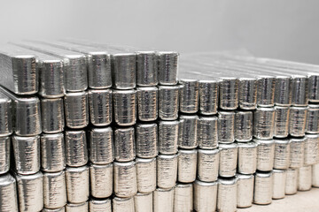 a stack of silver metal bars. tin