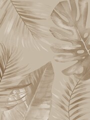 Tropical plant background design. Water Color illustration isolated on beige background.  - obrazy, fototapety, plakaty