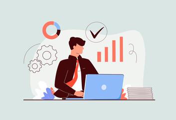 Productive work with effective process time management tiny person concept. Productivity growth with professional task