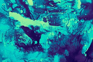 Obraz na płótnie Canvas Dipinto astratto colore turchese. Macchie azzurre blu verde
