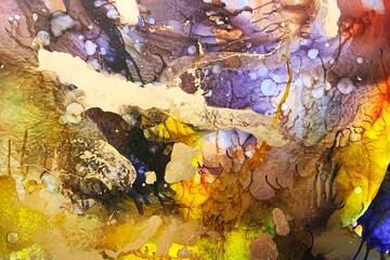 Dipinto astratto giallo viola acrilico 