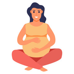 Pregnant woman makes yoga.Concept for yoga character meditation. Lotus pose girl.Vector flat illustration. Isolated on white background.