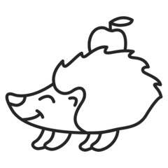 Cute hedgehog carry apples.Funny urchin scandinavian style.Forest animal.Isolated on white background. Vector flat illustration.