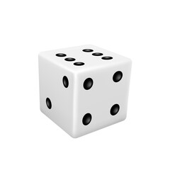 White dice isolated on white background. Realistic gaming cube. Casino, entertainment or gambling