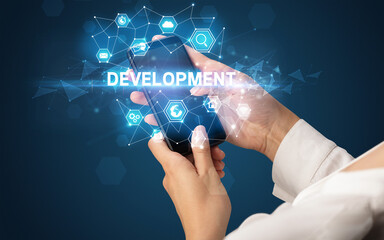 Hand using smartphone with technology concept