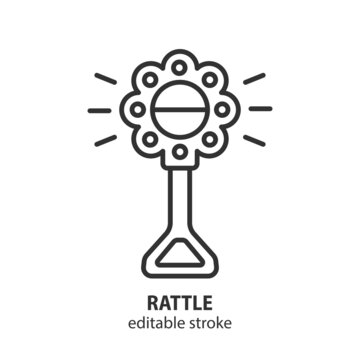 Baby Rattle Line Icon. Kid Toy Vector Symbol. Editable Stroke.