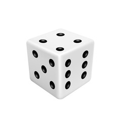 Dice game with white cube and black dots. 3d realistic gambling object to play in casino