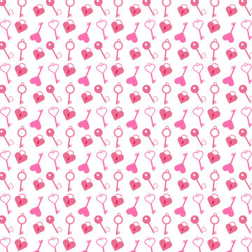 Valentine's day seamless pattern of lock and keys on white color background. Concept of love and Valentines day. Vector illustration.