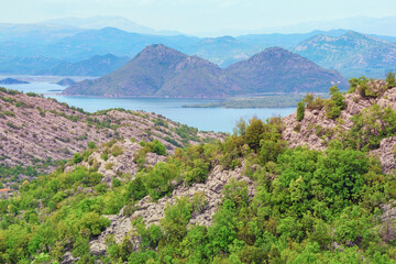 Fototapeta na wymiar Karst formations. National Park Lake Skadar, Montenegro. View of karst Lake Skadar ( Shkodra ) in spring