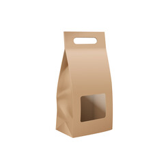 Realistic take away food bag mock up isolated on white background. Blank brown 3d carry package