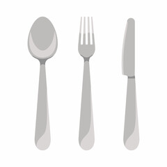 Cutlery set isolated on white background. Knife, fork, spoon. Flat vector illustration.