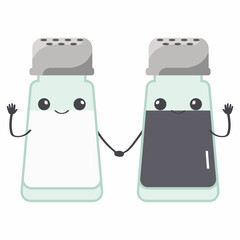 Salt and pepper shaker. Cute characters in cartoon style. flat vector illustration isolated on white background .
