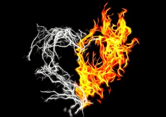 Fototapeta na wymiar ハートの形に燃え上がる炎のイラスト