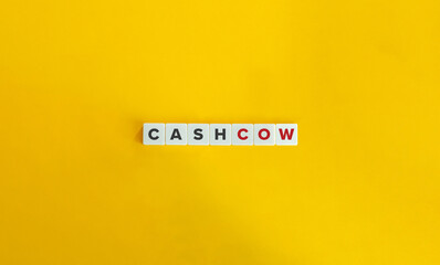Cash Cow Phrase and Banner. Letter Tiles on Yellow Background. Minimal Aesthetics.