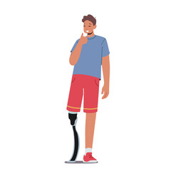 Athlete with Leg Prosthesis, Amputee Man Show Thumb Up Gesture. Disabled Paralympic Sportsman with Amputated Limb