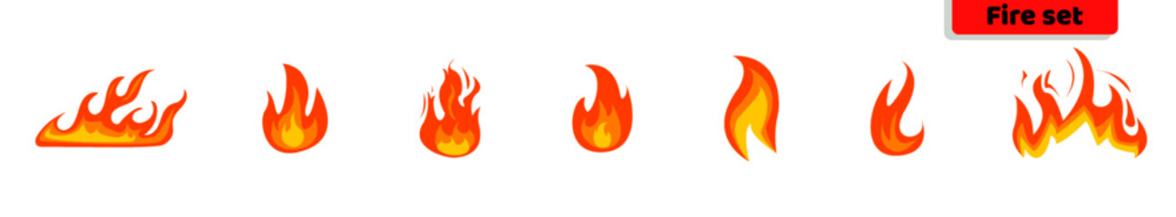 Fire flames set. Hot cartoon fire red flames. Vector ilustration.