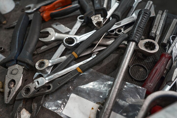 Set of different tools for auto repair on the table