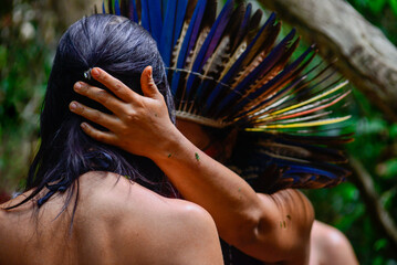 blessing in indigenous ritual, yanomami indians, international day of indigenous peoples, bolsonaro, lula, ong, funai, Indian's day, horizontal image