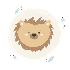 Cute design with adorable hedgehog head in pastel colors