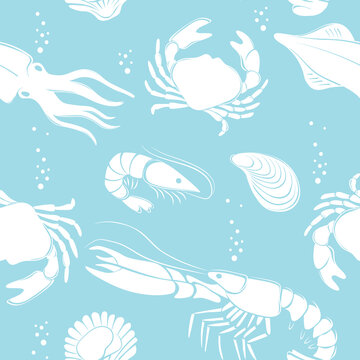 Seafood seamless pattern outline sketch drawing