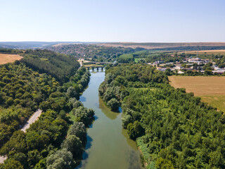 Fototapeta na wymiar Aerial view of Yantra River, passing near the town of Byala, Bulgaria