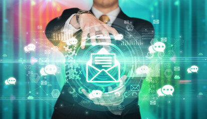 Businessman holding technology icon concept