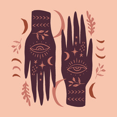 Magic boho moon hand terracotta vector illustration