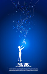 Vector conductor with music melody note dancing flow . Concept background for classic music concert and recreation.