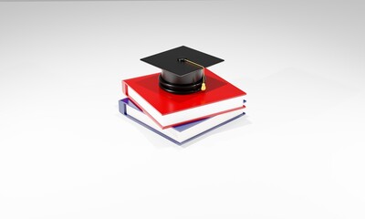 3d rendering. online education concept. books and a graduate's hat. 3d illustration