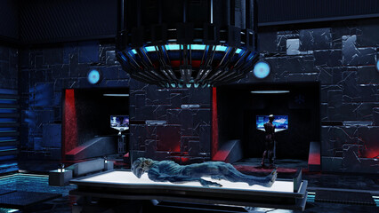 3D-illustration of an alien room and labaratory