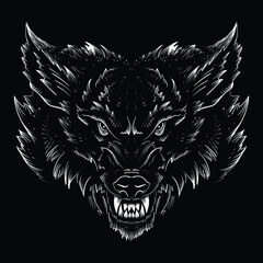 The Vector dog  or wolf for tattoo or T-shirt design or outwear.  Cute print style logo  dog  or wolf  background. This hand drawing would be nice to make on the black fabric or canvas.