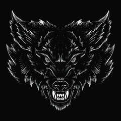 The Vector dog  or wolf for tattoo or T-shirt design or outwear.  Cute print style logo  dog  or wolf  background. This hand drawing would be nice to make on the black fabric or canvas.