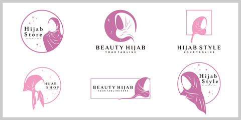 Hijab women icon set logo design tamplate with creative modern concept