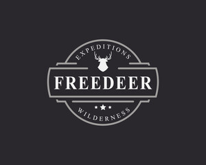 Fototapeta premium Vintage Retro Badge Camping Logo Design Element and Silhouettes Outdoor Adventure Mountains and Forest Camp Emblem Illustration