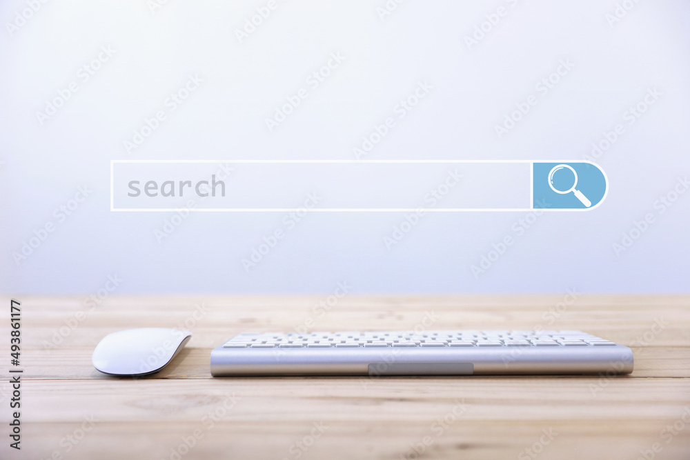 Wall mural conducting an online search for information. to find the website of business with a search icon. sea