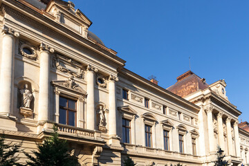 Street and buiding at downtown  of city of Bucharest, Romania