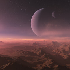 3d rendered Space Art: Alien Planet - A Fantasy Landscape with purple skies and stars © britaseifert