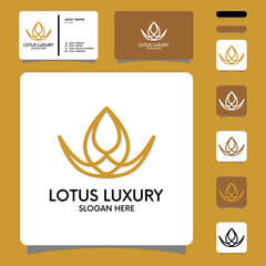Lotus line with silhouette logo design Premium Vector 