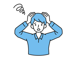 Obraz premium 困った表情の男性のイラスト 頭を抱えるポーズ 白背景にベクターイラストのデザイン要素