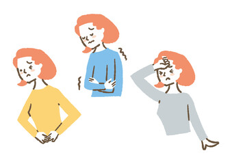 体調がすぐれない女性_セット_色