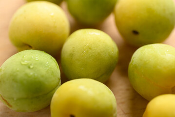Apricot green with yellow (Japanese apricot), Close up