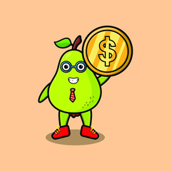 Pear fruit successful businessman holding gold coin cartoon vector image  