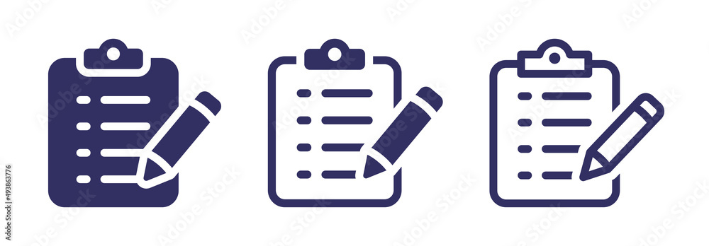 Poster Clipboard with pencil icon set. Notepad symbol vector.