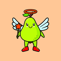 Cute Cartoon pear fruit character in the form of fairy in 3d cartoon style concept