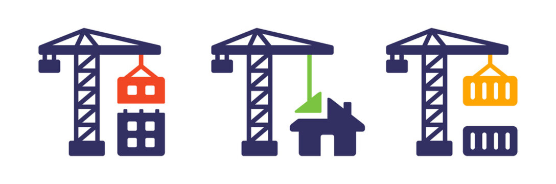 Construction crane icon set. Vector illustration
