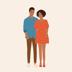 Portrait Of Black Young Couple Smiling And With Arms Around.