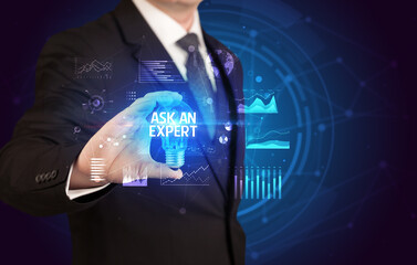 Businessman holding a light bulb, new business concept