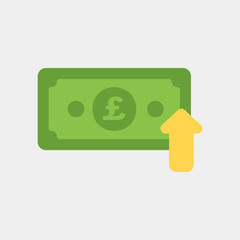 Pound sterling up icon in flat style about currency, use for website mobile app presentation
