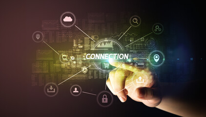 Hand touching cybersecurity button concept